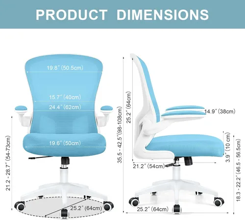 Vista 6 de Silla de oficina ergonómica, silla de escritorio de soporte lumbar con reposabrazos abatible y malla transpirable, silla de oficina giratoria