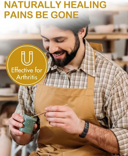 Vista 6 de Feraco Pulsera de cobre para hombres 4 elementos pulseras magnéticas elegante 99.99% joyería de cobre sólido con imanes (negro)