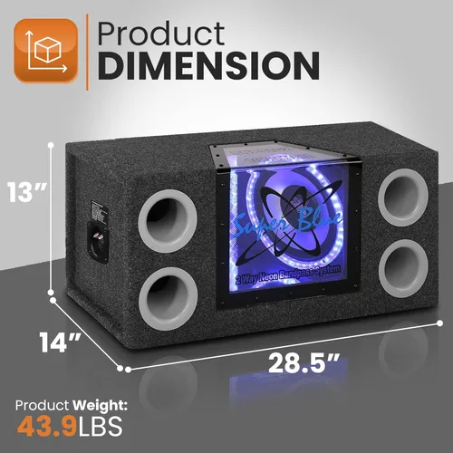 Vista 3 de Pyramid - Sistema de altavoces con paso banda dual, 1000 vatios, subwoofer de audio para automóvil con luz neón de acento, ventana frontal