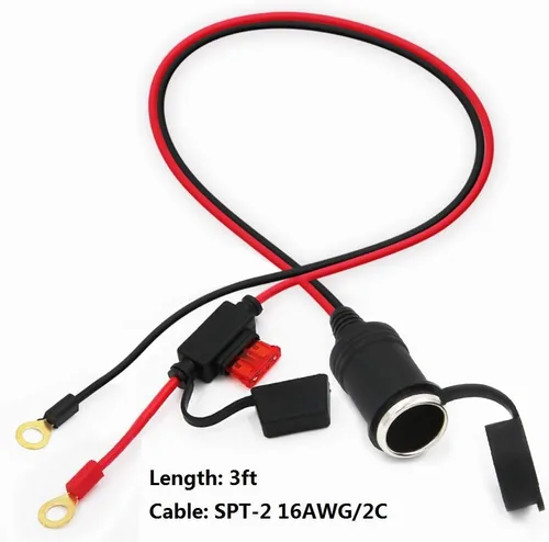 Vista 2 de SPARKING Enchufe para encendedor de cigarrillos hembra de automóvil de 3 pies a terminales de ojal, cable de extensión de 12 V con fusible de 10 A