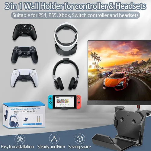 Vista 2 de HUIJUTCHEN Controller Wall Mount for PS5PS4XboxSwitch, Strong Controller Holder with AdhesiveScrew, Removable Game Controller Wall Mount, 6 Pack