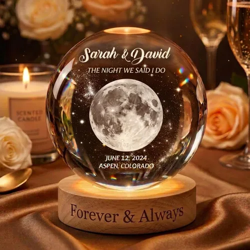 Luz nocturna de bola de cristal de fase lunar personalizada, recuerdo de regalos de boda luna1