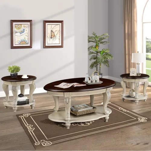 Vista 16 de Mesa de café ovalada de madera para sala de estar, mesa de café de dos niveles de madera maciza con estante de almacenamiento abierto, mesa