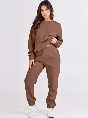 Vista 3 de ANRABESS Conjunto de dos piezas para mujer, sudadera de manga larga con cuello redondo y pantalones deportivos para el otoño 2024