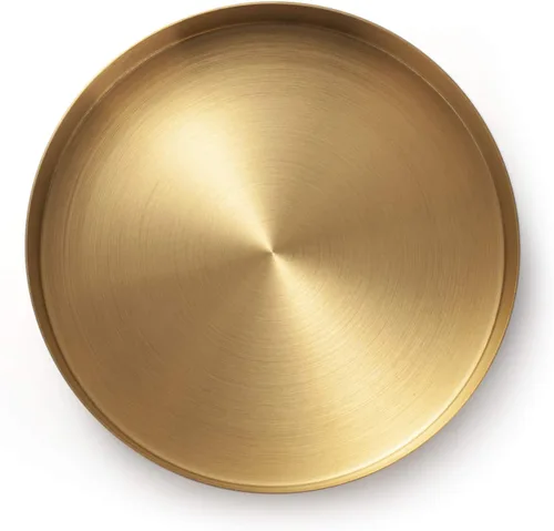 Vista 2 de IVAILEX Bandeja redonda dorada de acero inoxidable para joyas, maquillaje, bandeja decorativa para velas (5.5 pulgadas)