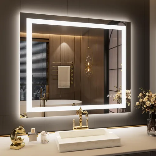 Vista 27 de LOAAO Espejo de baño LED RGB de 60 x 28 pulgadas con luces, grande, antiniebla, espejo de tocador de baño iluminado regulable, múltiples modos