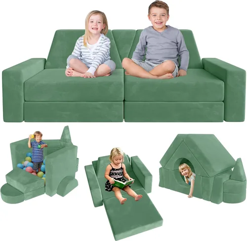 Vista 12 de 15 piezas Sofá de juego modular para niños, Sofá para niños pequeños y niños, sofás para niños pequeños, Kit de construcción de fortalezas con sofás