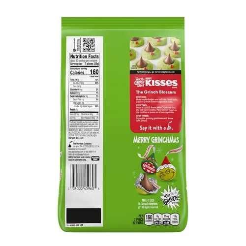 Vista 2 de HERSHEY'S KISSES Grinch - Bolsa a granel de chocolate con leche, caramelo de Navidad, 33.85 onzas