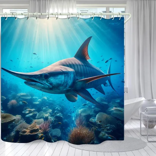 Vista 10 de LYFANS Cortina de Ducha para Baño con Diseño de Escalope de Playa 3D, Cortinas de Ducha Estándar para Bañera Lujosas, Cortinas de Ducha de Tela