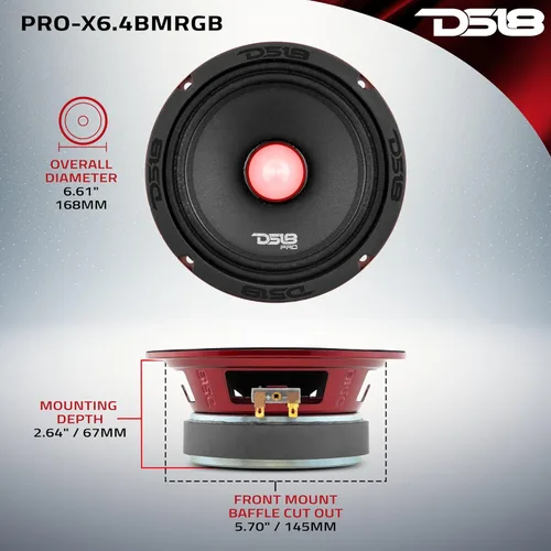 Vista 4 de DS18 PRO-X6.4BMRGB - Altavoz con bala de luz RGB - 6.5 pulgadas, rango medio, 500 W máximo, 250 W RMS, 4 ohmios - Altavoces de puerta de audio