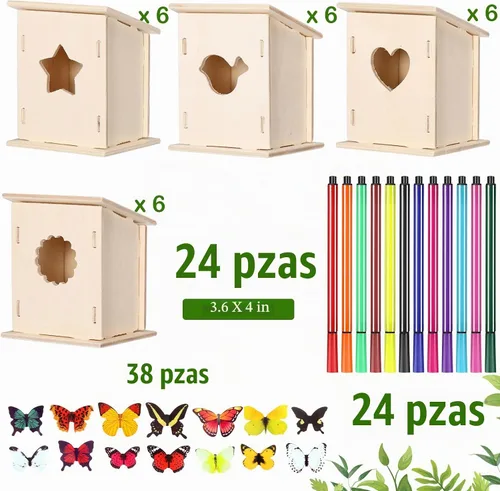 Vista 2 de Outus - Juego de 24 piezas de casa de pájaros de madera para niños, 4