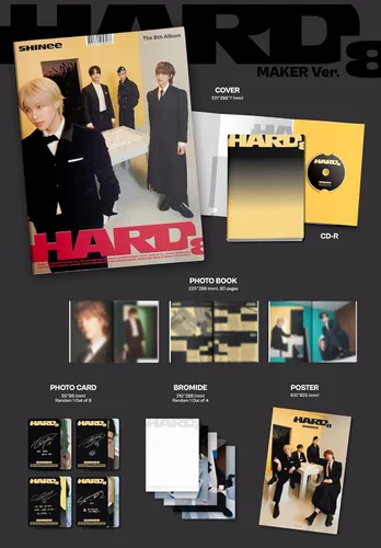Vista 3 de SHINee HARD 8th Album PhotoBook Random Version 1p Poster+80p PhotoBook+1p PhotoCard+1p Bromide+Tracking Sealed