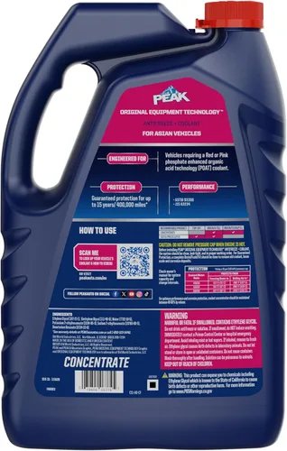 Vista 2 de PEAK OET - Concentrado anticongelante/refrigerante de vida extendida rojo/rosa para vehículos asiáticos, 1 galón.