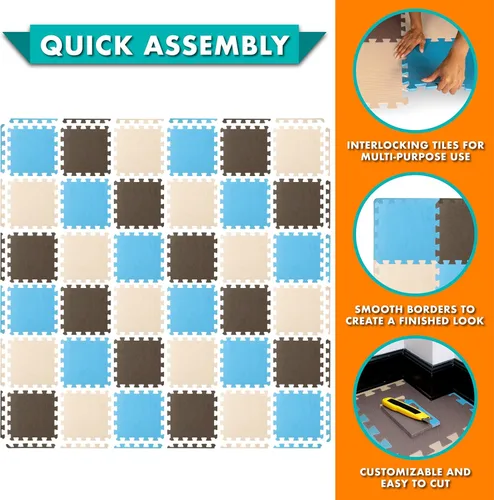 Vista 12 de ProSource Alfombra de espuma para rompecabezas para niños y bebés con colores sólidos, 36 o 16 azulejos encajables con bordes, Negro/Gris/Blanco