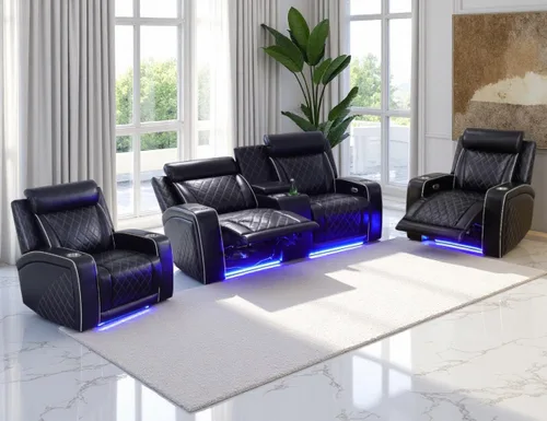 Vista 63 de Juego de Sofá Reclinable Eléctrico, Juego de Sillones Reclinables de Cuero Transpirable, Juegos de Muebles de Sala de Estar, Sofá de Dos Plazas