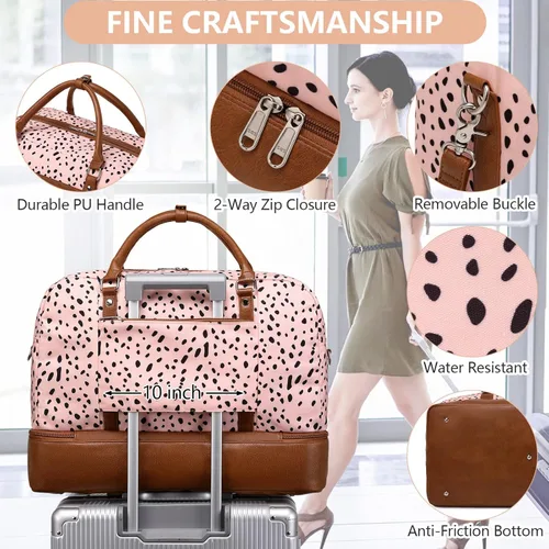 Vista 5 de Wogarl Bolsas de fin de semana para mujer, bolsa de lona grande para la noche, bolsas de viaje