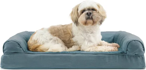 Vista 32 de FurHaven - Cama ortopédica de espuma estilo sofá para perros con funda lavable y extraíble - Felpa/Gamuza - Almendra, para perros de hasta 35 libras