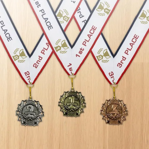 Vista 9 de All Quality Medallas de premio de diez estrellas para el primer segundo y tercer lugar, juego de 3 piezas (oro, plata, bronce) incluye cinta