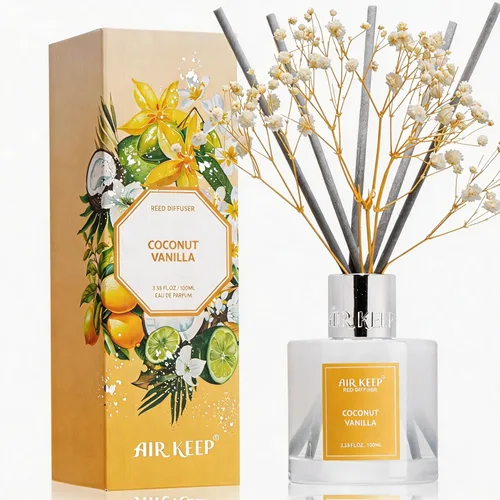Vista 53 de Airkeep Difusor de varillas de 3.38 onzas (3.4 fl oz), juego de difusor de varillas perfumadas de lino limpio y vainilla de cachemira, difusor