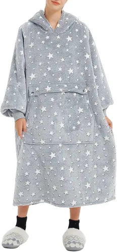 Vista 49 de Manta portátil de sherpa con capucha, para adultos, todos los patrones, de gran tamaño, sudadera con bolsillos