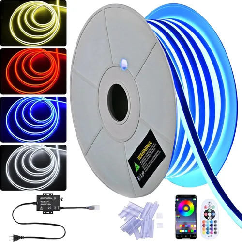 Vista 17 de DELight Tira de luces de neón RGB de 10 pies AC 110 V IP65, impermeable, cortable, regulable, flexible, tira de luces LED DIY para decoración