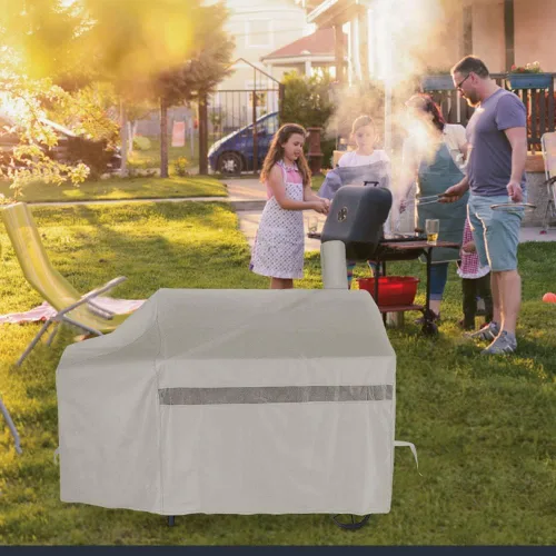 Vista 6 de Cobertor para parrilla de asado clásica iCOVER, de 60", resistente y de calidad superior, cobertor para parrilla ahumadora Brinkmann Nexgrill, Caqui
