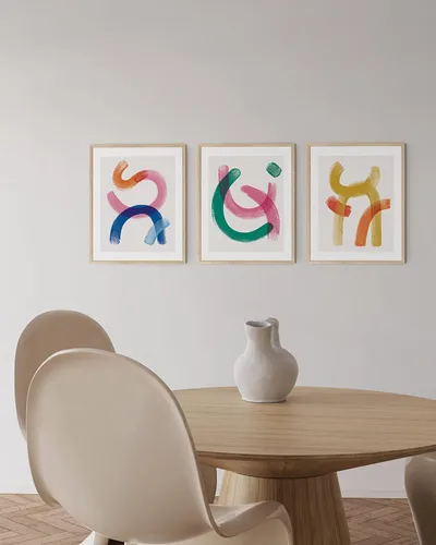 Vista 5 de HAUS AND HUES - Arte de póster Bauhaus - Juego de 3 arte de pared abstracto moderno, pósteres vintage e impresiones, arte de pared azul y amarillo