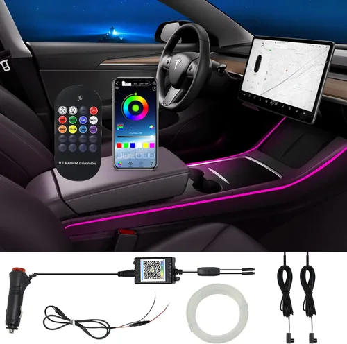 Luces de interior para coche Tesla Model 3 Model Y, kits de luces RGB de neón con APP y control remoto, accesorios de iluminación ambiental Tesla
