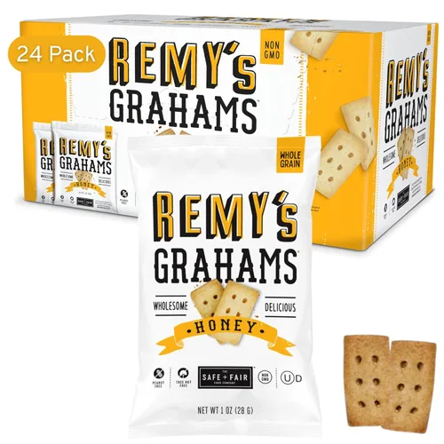 Vista 4 de Safe + Fair Remy's Cinnamon Grahams 24 unidades – Snacks saludables integrales – Golosinas integrales de tamaño bocado – Bolsas de una sola porción