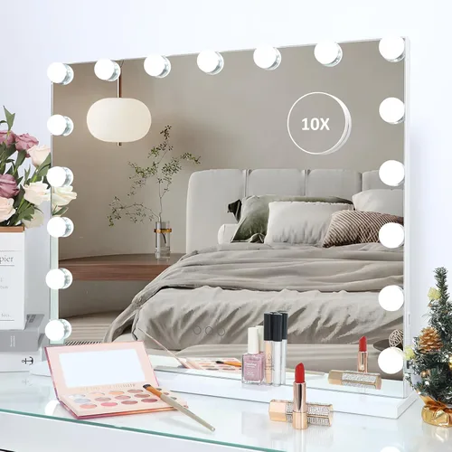 Vista 8 de HOMPEN Hollywood Vanity Mirror Makeup Mirror with Lights, Touch Screen, 3 Color Modes Frameless Tabletop Mirror with 17 Dimmable Bulbs, Green