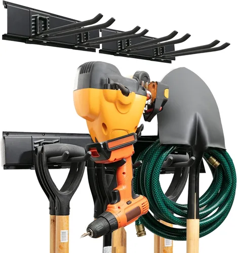 Vista 11 de TIDYME Organizador de herramientas de garaje para montaje en pared, 48 pulgadas, estante de almacenamiento resistente con ganchos ajustables