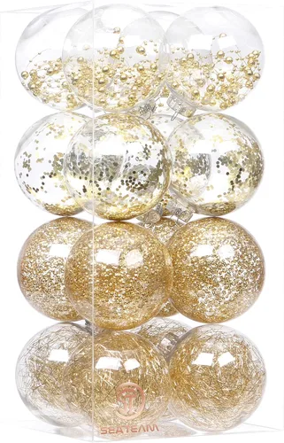 Vista 27 de Sea Team Paquete de 48 bolas de Navidad de plástico transparente inastillables, varios tamaños, adornos decorativos de Navidad con relleno delicado