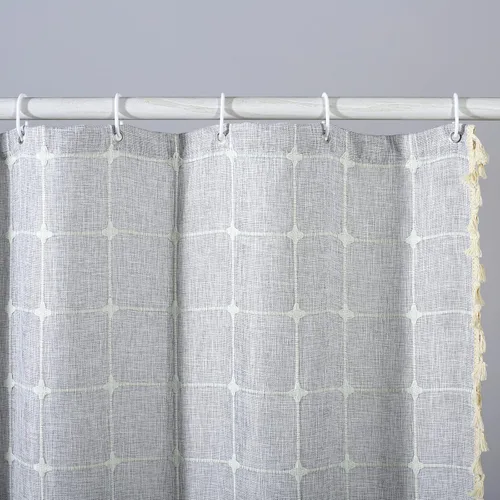 Vista 23 de YoKii Cortina de ducha estilo bohemio de estilo rústico de color blanco marfil, extra larga de 84 pulgadas, sin arrugas y ultra gruesa, de lino