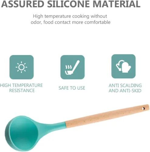 Vista 5 de Silicone Cooking Utensils Set 3Pcs Spatula Ladle and Stir-Fry Spoon Non-Scratch Kitchen Tools for Home Cooking and Food Preparation