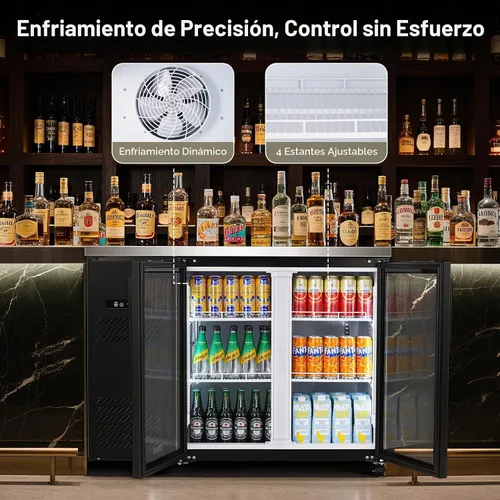 Vista 5 de BODEGACOOLER - Refrigerador comercial para barra trasera con 2 puertas de vidrio, refrigerador de acero inoxidable de altura de mostrador de 12 pies