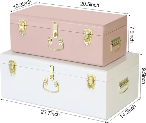 Vista 79 de Vixdonos Juego de 2 baúles decorativos de almacenamiento de caja de metal con asa (blanco con cierres de bronce)