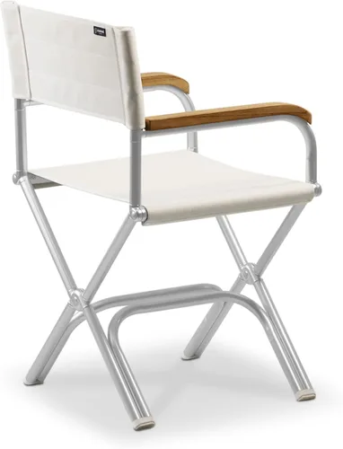 Vista 4 de FORMA MARINE - Juego de 2 sillas plegables de aluminio de alta gama de vinilo blanco con reposabrazos de teca, incluye bolsa protectora - ASTRON