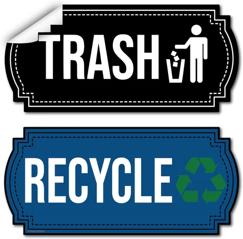 Calcomanías de reciclaje y basura para botes de basura, etiquetas de vinilo para contenedores de reciclaje, paquete de 2 unidades, 6.5 x 3 pulgadas,