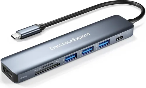 Vista 10 de Concentrador USB C Adaptador Multipuerto, DockteckExpand Dongle USB C 7 en 1 con Puerto HDMI 4K 60Hz, Ethernet de 1Gbps, 100W PD, 2 Puertos USB 3.0