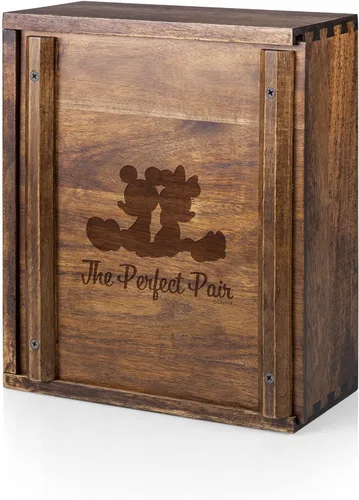 Vista 3 de PICNIC TIME Disney - Juego de vasos de regalo de Mickey Mouse y Minnie Mouse, cristalería grabada de 12 onzas con abrebotellas de madera de acacia
