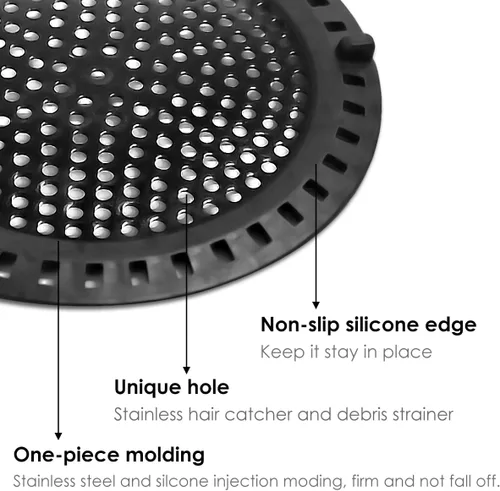 Vista 3 de Huntonry Atrapador de Pelo para Ducha y Bañera, Protector de Drenaje para Bañera y Lavabo, Plano y Redondo, Negro