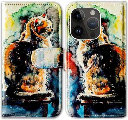 Vista 31 de Bcov Funda para iPhone 15 Pro, de piel con tapa y soporte para tarjeta y soporte para iPhone 15 Pro