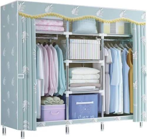 Vista 8 de large closets Portable Wardrobe Closet with Pattern Cloth Cover Wardrobe Closet Steel Rack Closet for Clothes Saves Space Storage Closet Space-saving