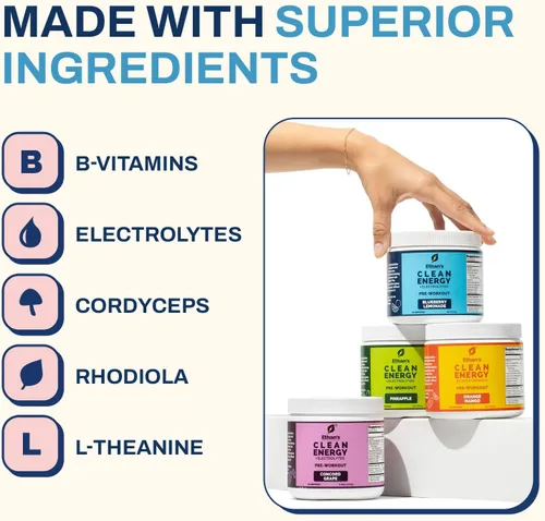 Vista 4 de Ethan's Feel Good - Mezcla de bebidas de hidratación y preentrenamiento Cafeína a base de plantas, electrolitos, vitaminas B - Limonada