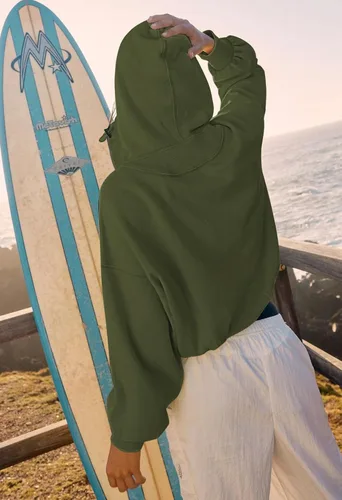 Vista 6 de Fixmatti Sudadera con capucha con media cremallera para mujer, manga larga, con cremallera, de gran tamaño, con cordón y bolsillos