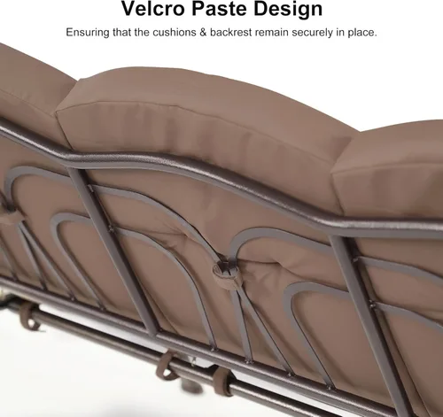 Vista 8 de PURPLE LEAF Columpio de lujo para porche de patio al aire libre de 2 asientos con marco de acero resistente a la intemperie, toldo inclinable Beige