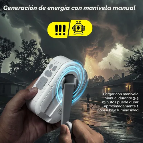 Vista 5 de Linterna de camping, linterna LED recargable de 6400mAh, con 4 modos de luz, luz de tienda de campaña de 1000 lm y lámpara de manivela