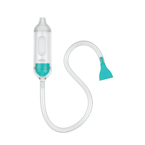 Braun Manual Nasal Aspirator - Mucus Remover, Blocked Nose Relief, Manual Suction Power, 2 Nose Tip Sizes, Newborn, Baby, and Child Friendly,