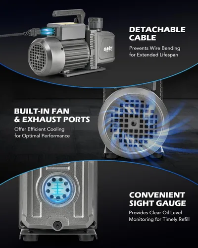 Vista 6 de Orion Motor Tech Bomba de vacío de 2 etapas, bomba de vacío de paletas rotativas HVAC de 9 cfm 3/4 hp con vacío definitivo de 1.5 micrones, bomba