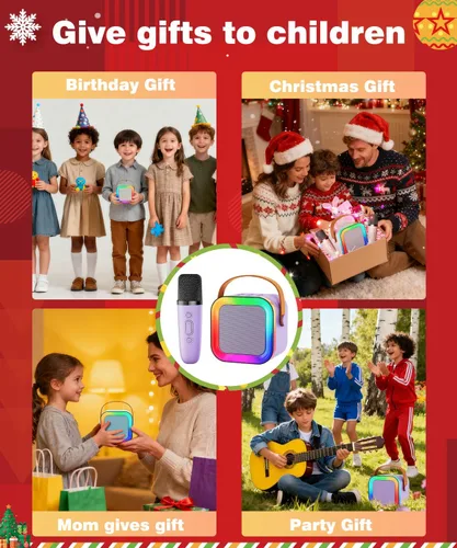 Vista 5 de Mini máquina de karaoke con altavoz para niños y adultos, portátil con Bluetooth y 1-2 micrófonos inalámbricos, regalos de Navidad y cumpleaños